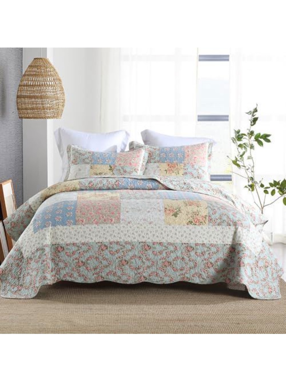 Floral Patchwork Quilt Set - Pastel Multi